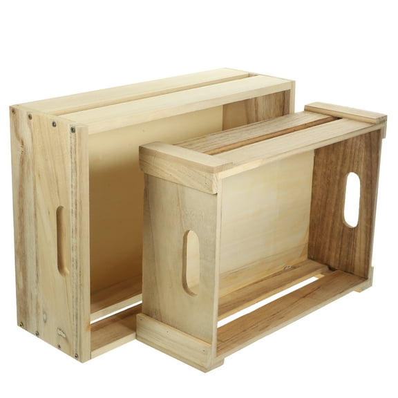 HOMEMAXS  2 Pcs Nesting Decorative Wooden Crate Creative House Storage Containers Bins