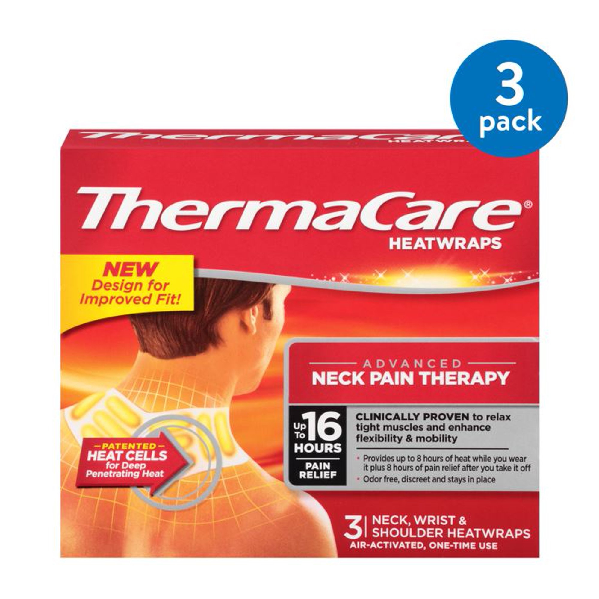 (3 pack) (3 Pack) ThermaCare Advanced Neck Pain Therapy (3 Count) Heatwraps, Up to 16 Hours Pain Relief, Neck, Wrist, Shoulder Use, Temporary Relief of Muscular, Joint Pains