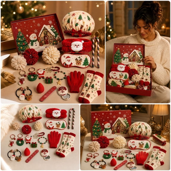 24 Days Christmas Care Gift Set Holiday Beauty Accessories Calendar, Countdown Advent Calendar with Socks Gloves Hair Accessories for Women, 24 Day Surprise Gift Box for Christmas Countdown Party