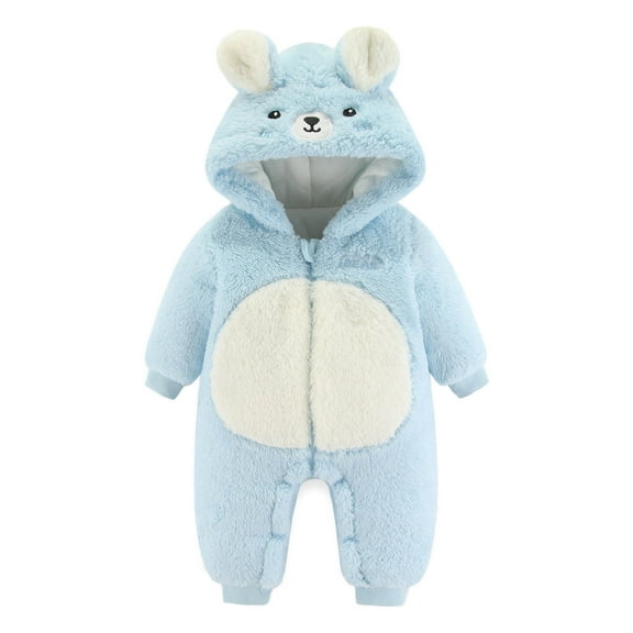 eileial Newborn Baby Boy Girl Zipper Footies Pajamas Suit Fold-Over Mittens Footies Girls Boys Winter Fleece Clothes Hooded Jumpsuit,Blue 0-3 Months