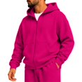 thumbnail image 2 of Rexolia Mens Full Zip Hoodie Long Sleeve Solid Color Plain Hooded Sweatshirt Casual Track Jacket Fall Spring Lightweight Hot Pink L, 2 of 5