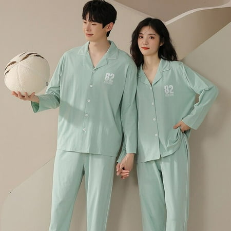 

CoCopeaunt Winter Couple Pj Pajamas Mens Womens Full Sleeves Solid color Cotton Sleepwear Home Clothes Suit Ladies Pijamas Lounge Set