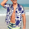 thumbnail image 5 of Lsque Blue And White Porcelain Pattern pattern Hawaiian Shirt for Men, Unisex Summer Beach Casual Short Sleeve Button Down Shirts-Large, 5 of 9