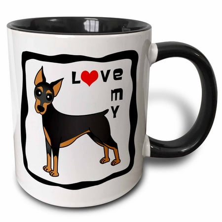 3dRose I Love My Doberman Pinscher Dog - Black - Red Heart - Two Tone Black Mug, (Best Food For My Doberman)