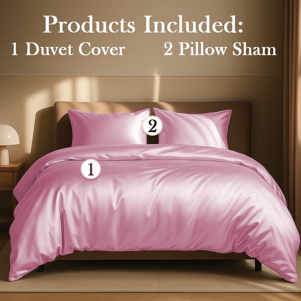 Amay Satin Silk Alaskan King Duvet Cover Set (120"×120", Baby Pink ) – Ultra-Luxury Feel – Ideal for Family Beds, Extra-Large Master Suites – 3-Piece Set