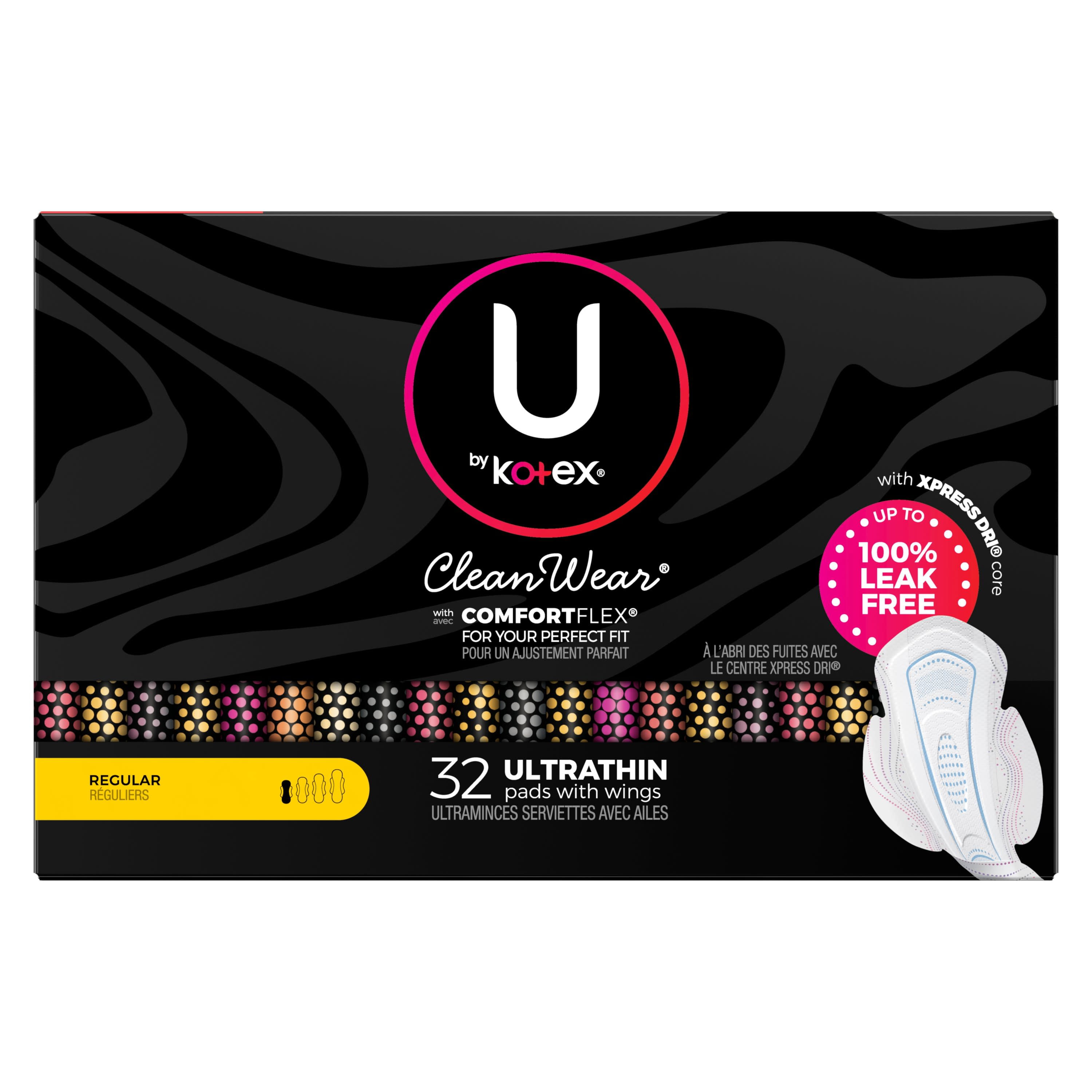 U by Kotex CleanWear Ultra Thin Feminine Pads with Wings, Regular, 16 Count  