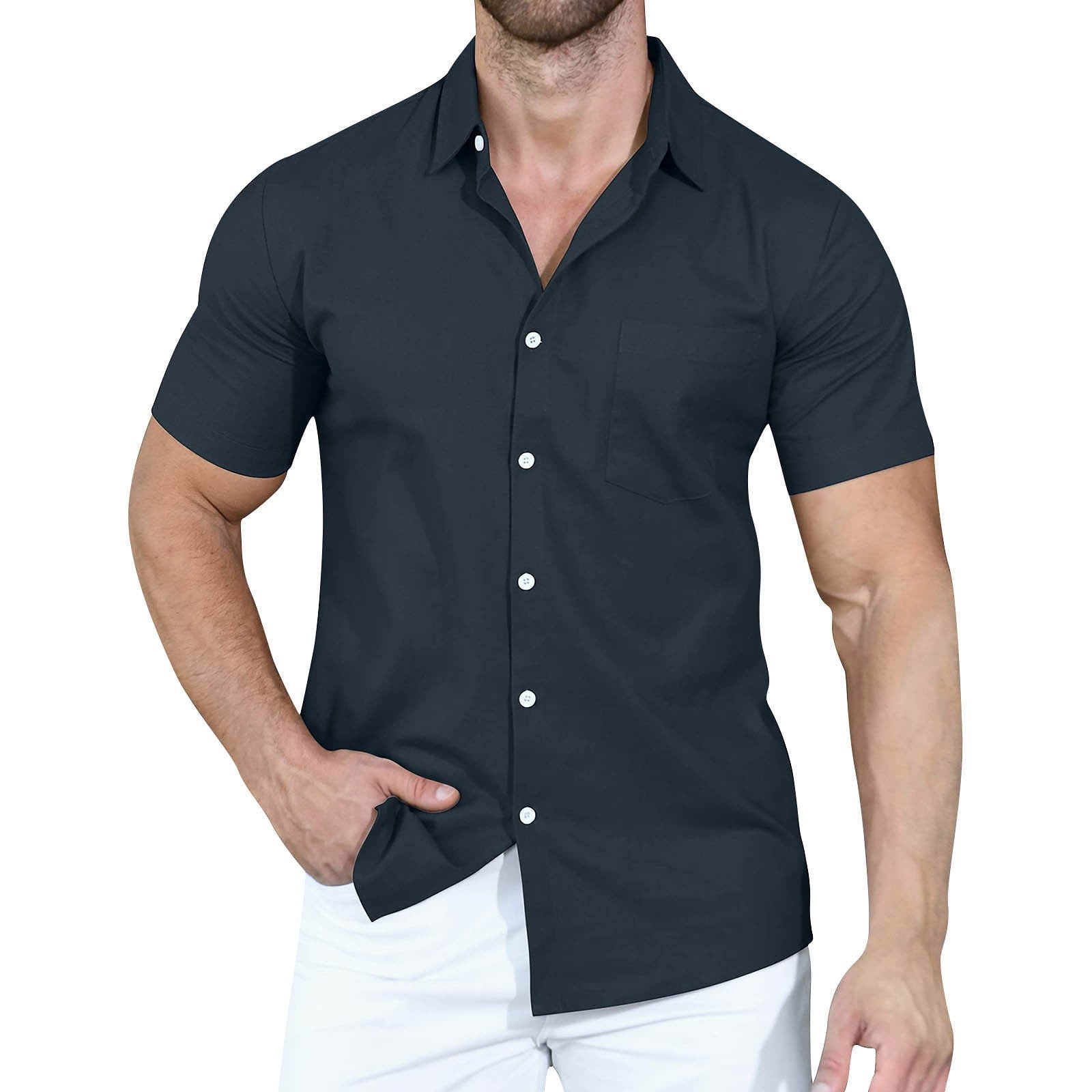 Clearance! OTEMRCLOC Men's Classic Regular Fit Button Down Short Sleeve ...