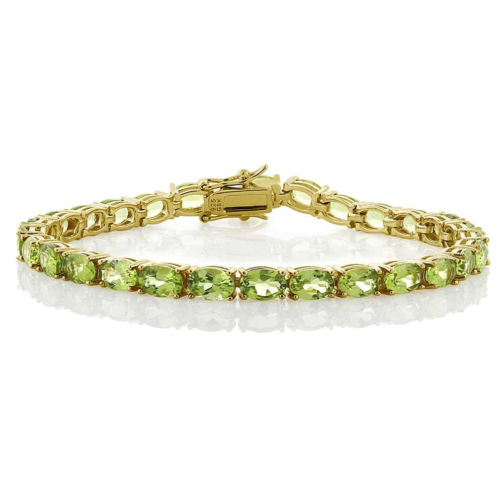 Gem Stone King Green Peridot Tennis Bracelet for Women in 925 Sterling Silver | 12.00 Cttw | Gemstone Birthstone | Oval 6X4MM | Length - 7 inch