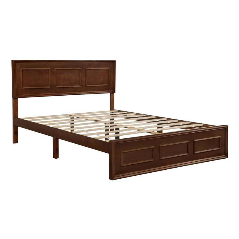 Vintage Queen Size Platform Bed with Adjustable Height Headboard, Wooden Low-Profile Bed Frame with Under-Bed Storage