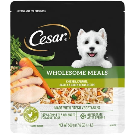 Cesar Wholesome Meals Chicken, Carrots, Barley & Green Beans Wet Dog Food, 17.6 Oz Pouch Pack Of 12