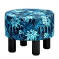 thumbnail image 7 of Tcbosik Blue Floral Print Upholstered Ottoman, Round Decorative Accent Footstool with Pine Wood Legs, 300 lbs Capacity, Vintage Style for Bedroom and Living Room, 7 of 7