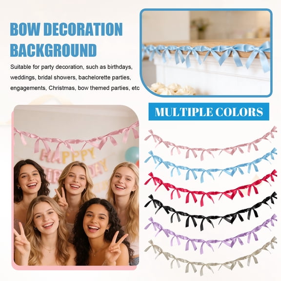 Pre-Strung Bow Garland Banner 5.2ft with 10 Bowknots, Floral Fabric Bow Tie Hanging Decor for Bridal Shower Wedding Birthday Engagement Party, Beige