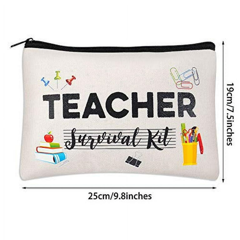  12 Pieces Teacher Cosmetic Bag Canvas Makeup Bags Teacher  Pencil Pouch Teacher Travel Toiletry Case with Zipper for Teacher  Appreciation Gift (M) : Beauty & Personal Care