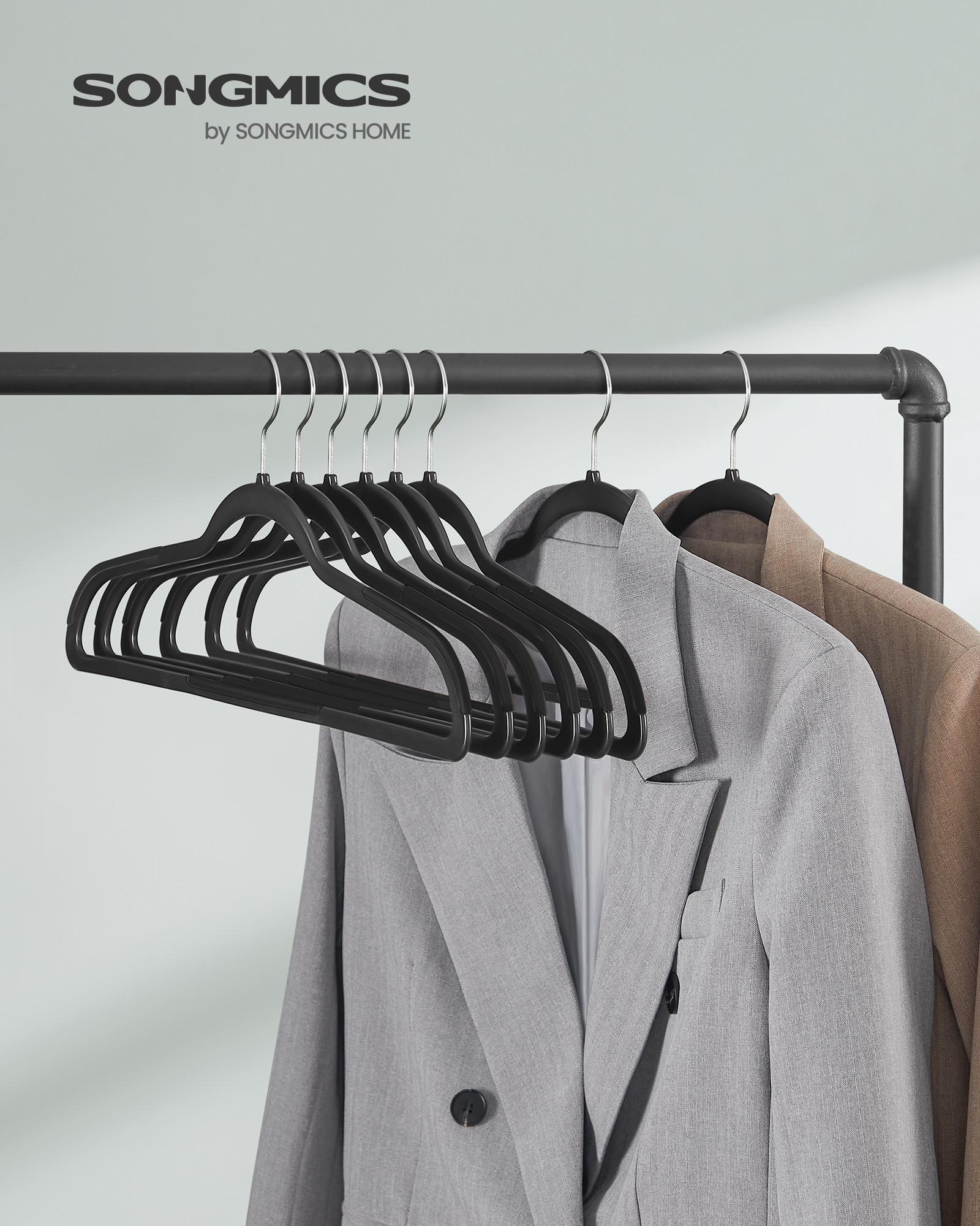 50-Pack Space Saving Plastic Hangers with 360° Swivel Metal Hooks, Heavy Duty Closet Organizers for Coats, Shirts, Dresses and Pants, Ink Black