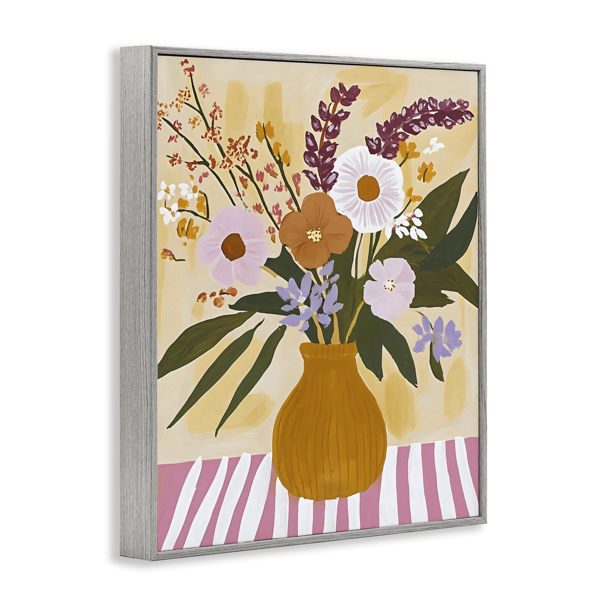 Stupell Industries Boho Flowers on Pink Stripes Gray Framed Giclee Art, design by Creative Studio
