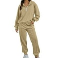 thumbnail image 1 of Puntoco Moda Mujer Color Sólido Cremallera Sudadera Manga Larga Pantalones Traje Caqui S, 1 of 6