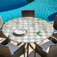 thumbnail image 6 of Watercolor Floral Round Tablecloth, Fitted Table Cover with Elastic for 36"-44" Round Tables, Spring Flowers Birds Plants Gray Plaid Table Cloth Outdoor Indoor Dinning Party Waterproof Tablecloths, 6 of 7