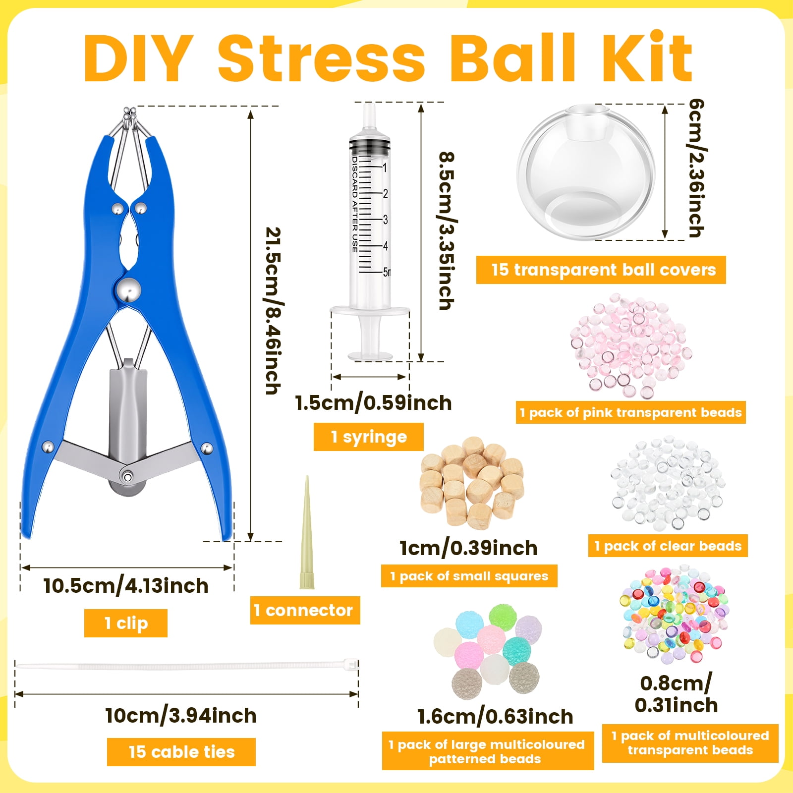DIY Stress Ball Making Kit Stress Ball DIY Kit Empty Squeeze Ball DIY Kit with Vacuum Tool Cable Tie Filler Bead Expander Tool Transparent Blank Skin for Adult