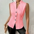 thumbnail image 2 of Lenpel Women's Vest Tops Summer Sleeveless V Neck Button down Textured Slim Business Casual Work Shirts Lightweight Waistcoat Blazers, 2 of 6