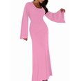 thumbnail image 3 of Wedding Guest Dress for Women Long Sleeve Bodycon Ribbed Knit Maxi Dress Fall Formal Dresses Pink M, 3 of 9