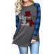 thumbnail image 1 of Navidad muñeco de nieve manga larga Plaid Top cuello redondo mujeres Plaid empalme blusa para niñas, 1 of 6