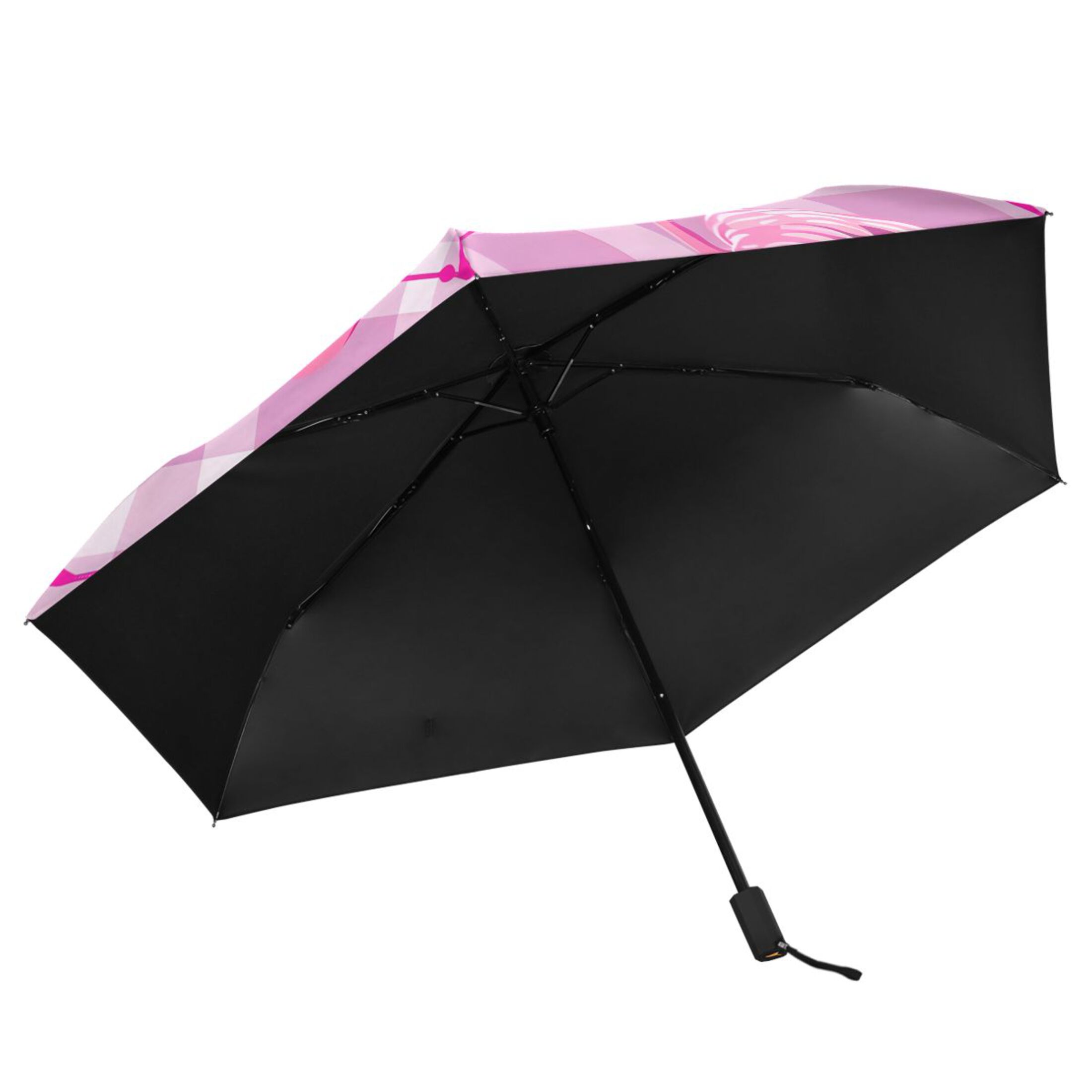 Standing Flamingos All Weather Umbrella Triple Folding Parasol 6 Ribs UV Protection Portable