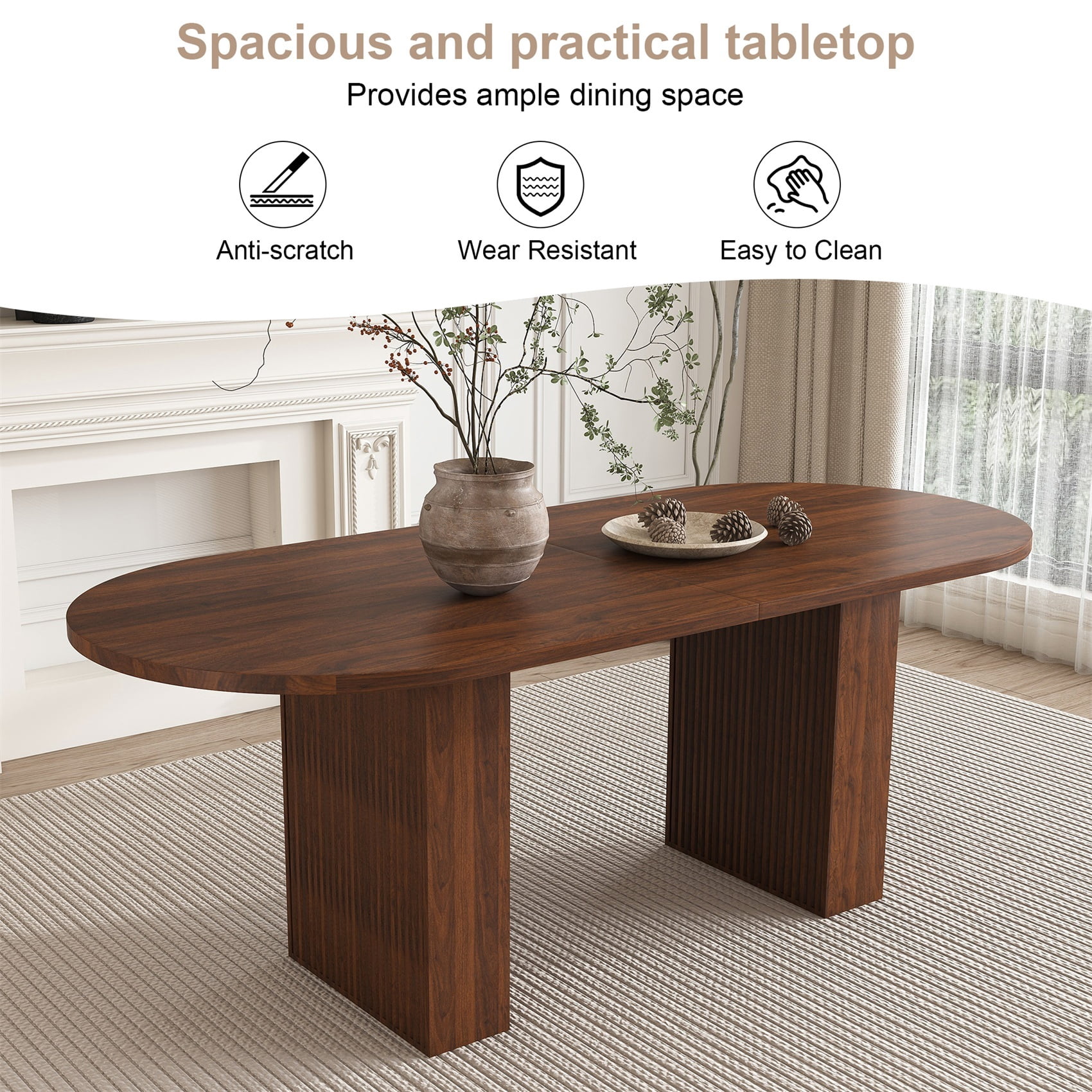 Alvantor 63" Oval Dining Table for 6 People, Modern Farmhouse Dining Table with Storage Shelf, Wooden Dining Table for Dining Room Walnut (Only Table)