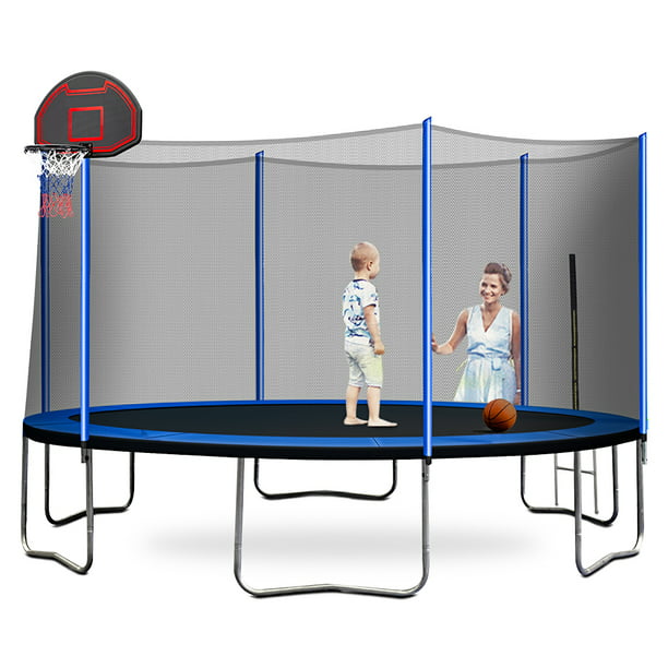 14ft Kids Trampoline With Basketball, Skywalker Trampolines 14ft Round Trampoline With Enclosure And Basketball Hoop