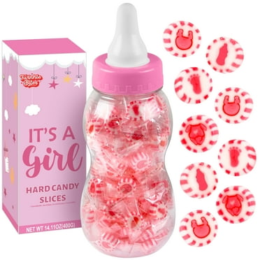 100 Pcs Baby Shower Pink Candy - Individually Wrapped - Packed In A Pink Baby Bottle For Girl Baby Shower Decoration-  Bulk Candy Use For Gender Reveal, Baby Shower Favors - Its A Girl Candies