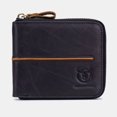 thumbnail image 1 of Men Genuine Leather Thick Wallet Multi-Card Card Holder Zipper Wallet - Black, 1 of 6