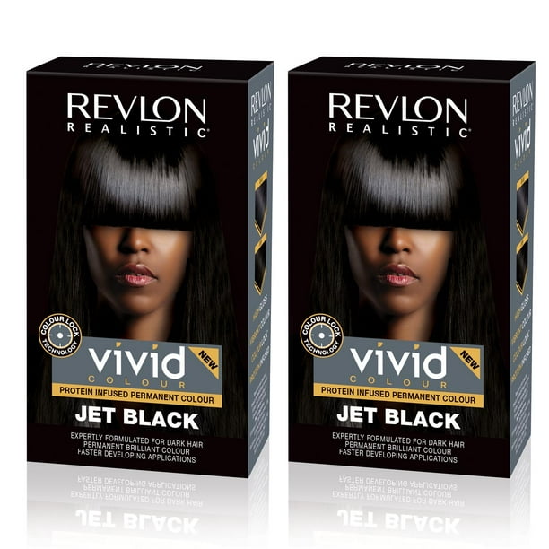 Revlon Realistic Vivid Colour Hair Dye for Dark Hair, Jet Black - Pack of 2 Revlon Realistic Vivid Colour Hair Dye for Dark Hair, Jet Black - Pack of 2