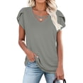 thumbnail image 5 of Women’s Petal Sleeve Tops Fashion Crossover Strappy Loose T-Shirt Summer V-Neck Pullover Tee,Gray,3XL, 5 of 7
