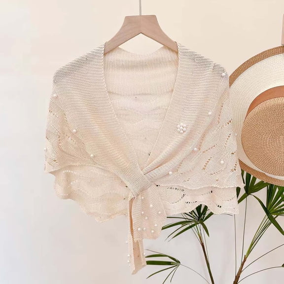 KANG Autumn Knitted Shawl With Wavy Pattern And Pearl Shoulder Strap