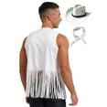 thumbnail image 2 of Alvivi Mens Western Cowboy Halloween Costume Faux Suede Tassel Rivets Vest Hat and Vintage Bandanna White XL, 2 of 5