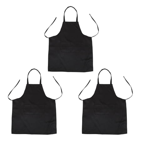 

3X Unisex 2 Pocket Black Kitchen Apron Bib One Size in Medium