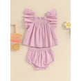 thumbnail image 3 of Biezeib Baby Girls Summer 2 Piece Outfits Solid Color Ruffles Tank Tops and Elastic Shorts Set Fashion Cute Clothes, 3 of 6