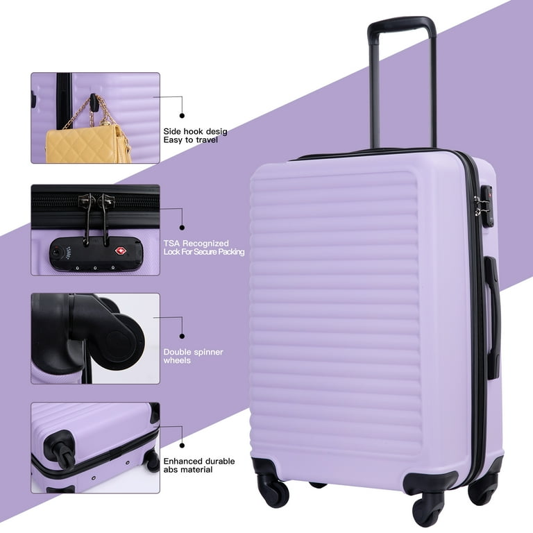 Travelhouse 3 Piece Hardside Luggage Set Hardshell Lightweight Suitcase with TSA Lock Spinner Wheels 20in24in28in. Light Purple