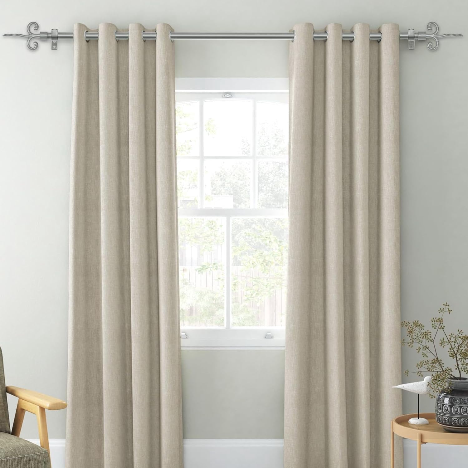Urbanest Adjustable Single Curtain Rod Set With Flame Finials – 5/8-Inch Diameter, Pewter, 84–120 Inches