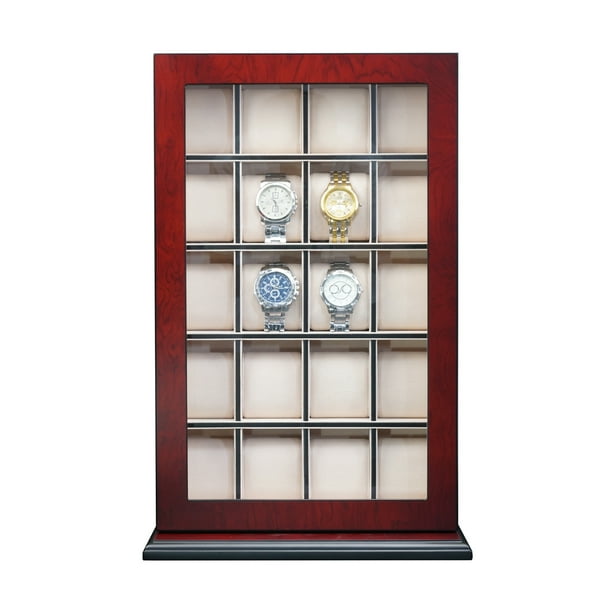 20 Piece Cherry Wood Watch Display Wall Hanging Case and Storage