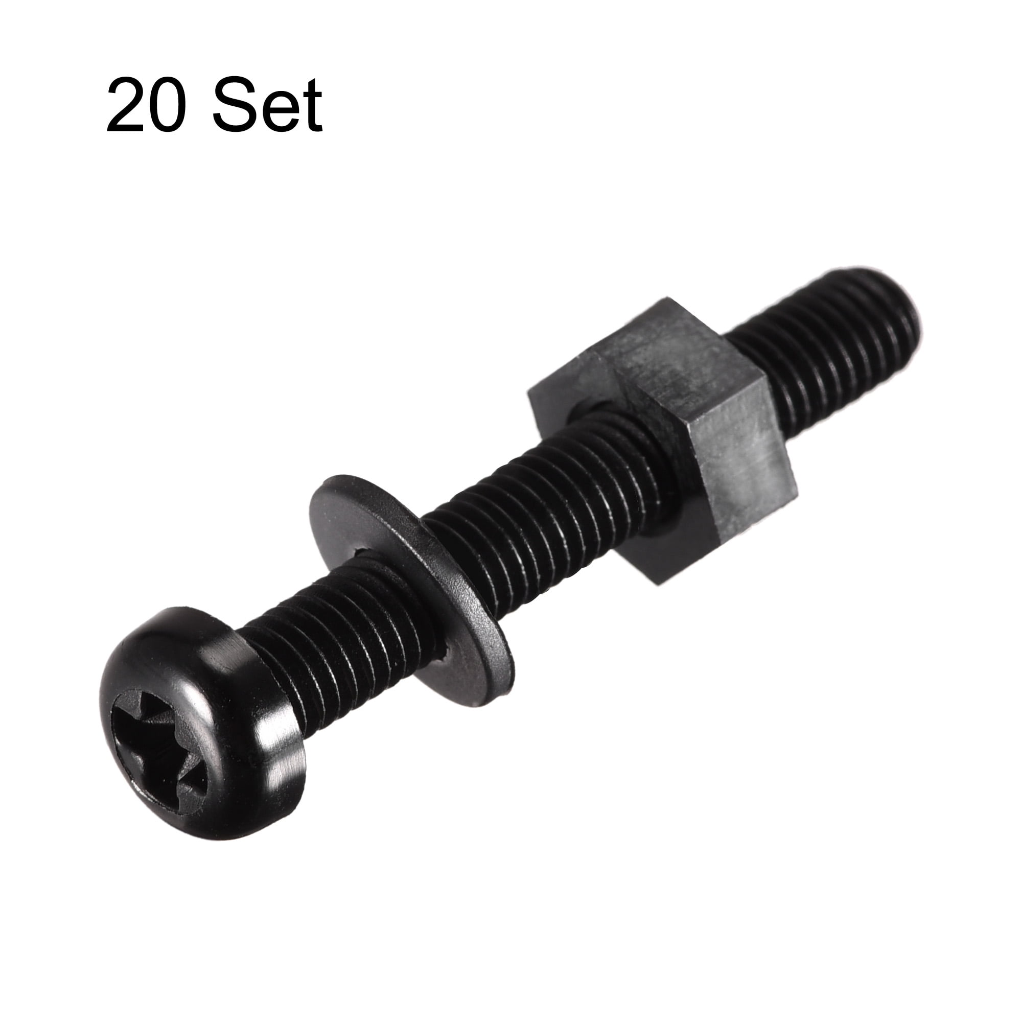 M6x15mm Nylon Screw Nut Washer Assortment Kit Black 20 Set 