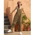 thumbnail image 4 of Lentta Women's Loose V Neck Harem Jumpsuits Sleeveless Spaghetti Strap Baggy Overalls with Pocket (DarkKhaki-S), 4 of 4