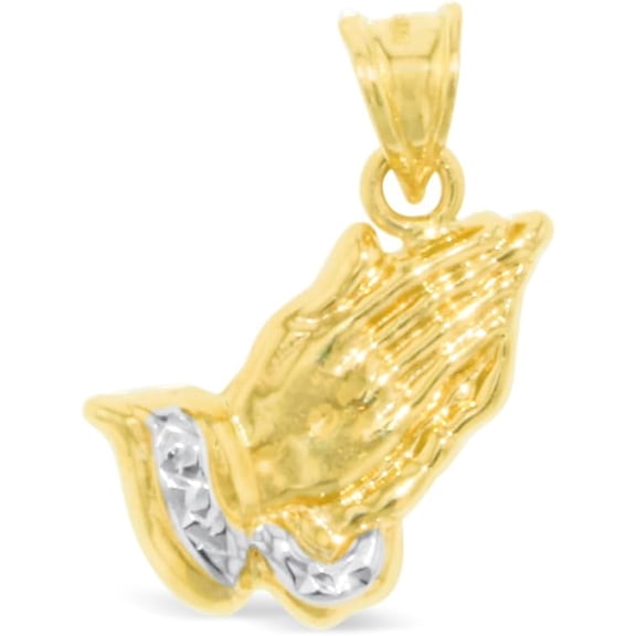 Floreo 10k Yellow Gold Mini Praying Hands Two-Tone Religious Pendant