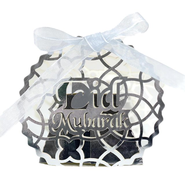 50 Uds. Caja de dulces Eid Mubarak decoración de Ramadán encaje hueco recuerdo de fiesta de boda Cajas de regalo de chocolate con cintas festival musulmán islámico suministros para