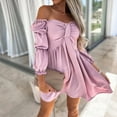 thumbnail image 4 of Aayomet Summer Dress Women's Casual Off The Shoulder Flowy Mini Dresses with Puff Sleeves Summer Beach Sundress,Pink XXL, 4 of 5
