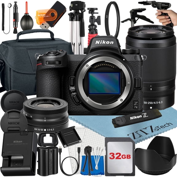 Nikon Z7 Mirrorless Camera Bundle with NIKKOR 16-50mm   DX 50-250mm Zoom Lens   32GB Memory Card   Case   Tripod   ZeeTech Accessory (International Version)
