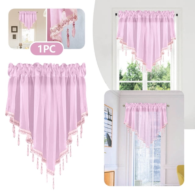 Curtain Product Catalog Solid Color Finished Curtain Drapery for Bedroom and Kitchen 51x24 Inches Triangle Design Lightweight Window Screen Short Curtain