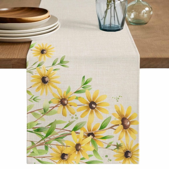 Table Runner 72 Inches Long for Kitchen Dining, Yellow Daisy Flowers Dresser Scarf Farmhouse, Dining Table Decorations for Wedding/Parties, Spring Summer Rustic Garden Floral 18 x 72 In