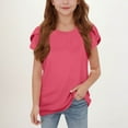 thumbnail image 2 of Mwjwdo Girls Short Petal Short Sleeve T Shirts Kids Crew Neck Casual Loose Summer Tops 5-15 Years Children's Blouse Watermelon Red 5 Years, 2 of 7