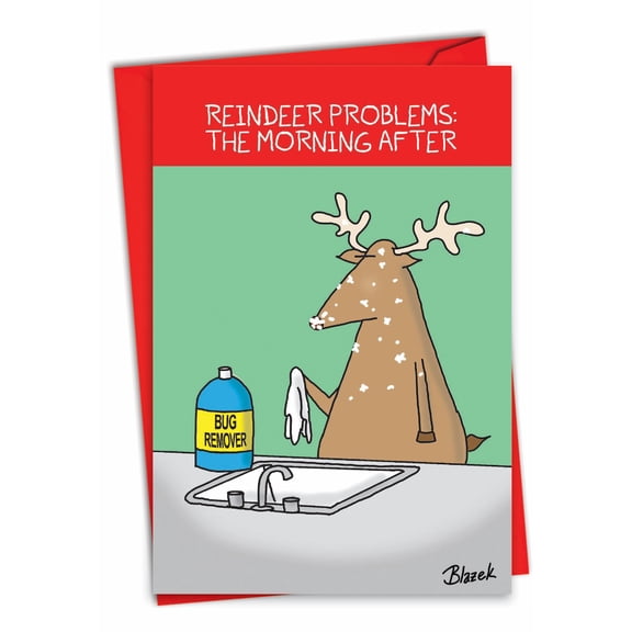 1 Funny Christmas Card with Envelope - Reindeer Problems C4333XSG
