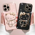thumbnail image 2 of Funda de lujo con soporte de espejo de Hello Kitty para iPhone 14, 11 Pro Max, 13, 12 Mini, XS, XR, X, 8, 7, 6S, 6 Plus, cubierta trasera de silicona suave, 2 of 5